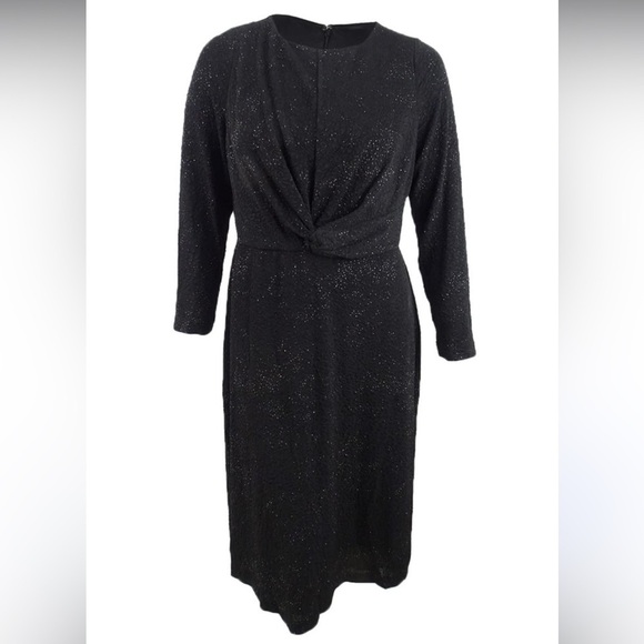 Alfani Glitter Black Twist-Waist Shift Dress Sz 4X - Picture 1 of 6